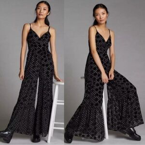 Anthropologie Hutch Velvet Polka Dot Wide Leg Jumpsuit | Black | Size 4